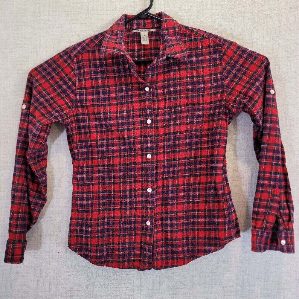 Lucky Brand Button Up Shirt Womens M Red Plaid Long Sleeve Cotton Top